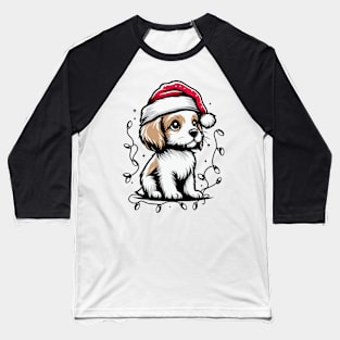 Adorable Dog Christmas Lights Santa Hat Baseball T-Shirt